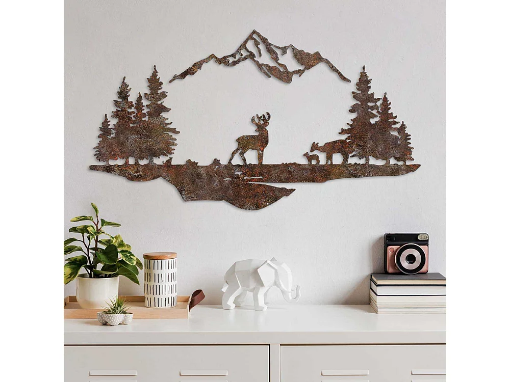 Décoration murale en métal Montagnes et animaux