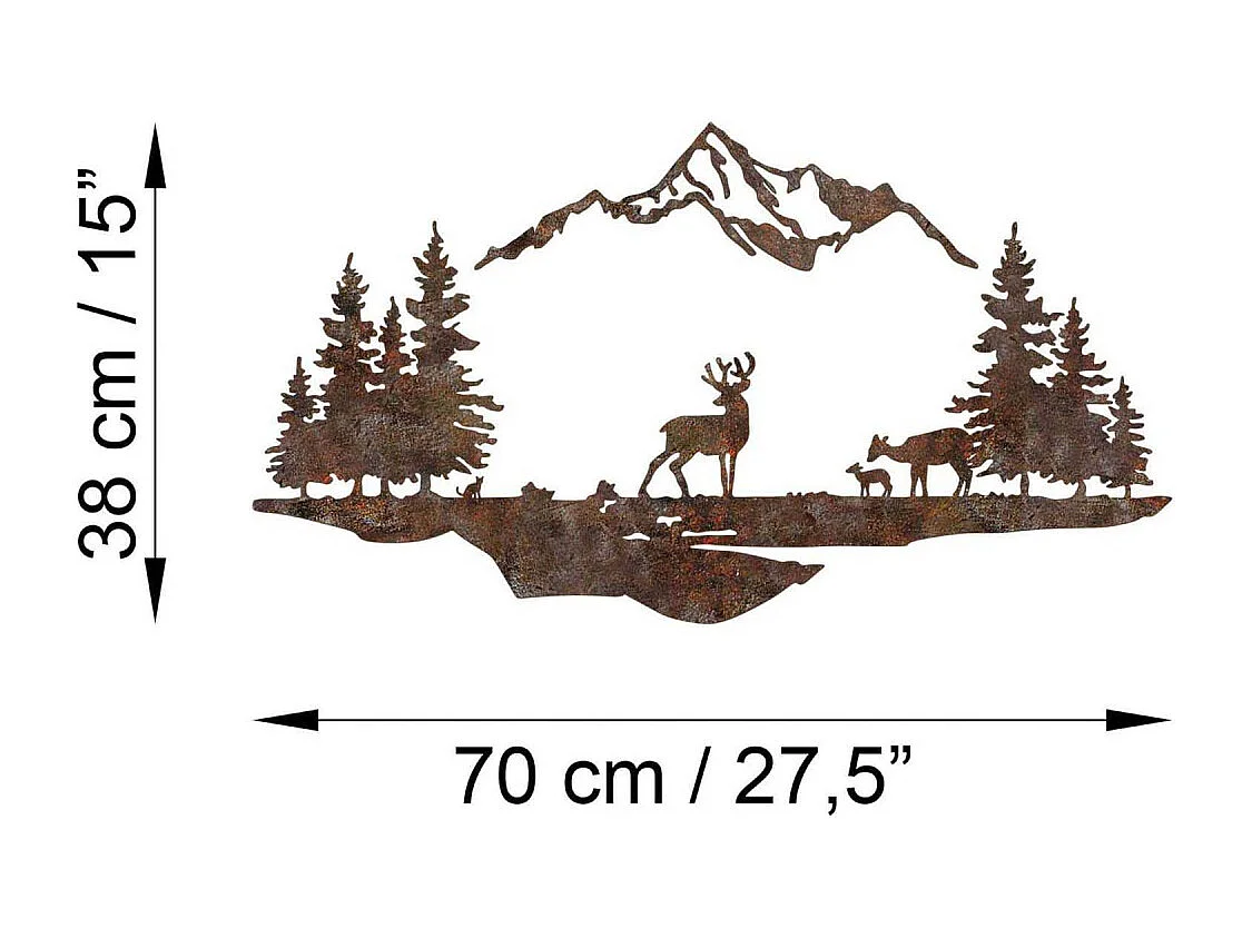 Décoration murale en métal Montagnes et animaux