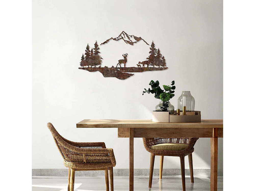 Décoration murale en métal Montagnes et animaux
