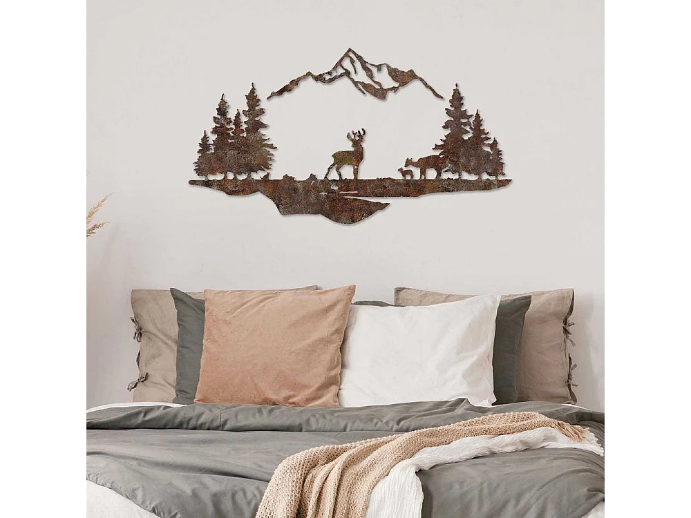 Décoration murale en métal Montagnes et animaux