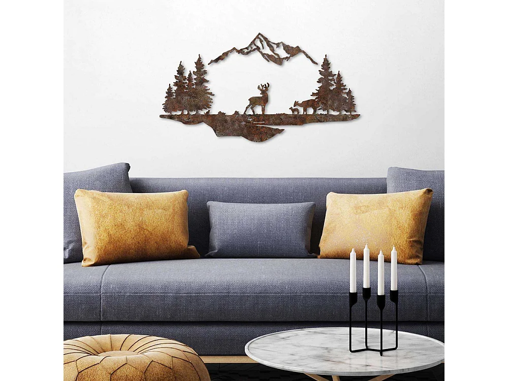 Décoration murale en métal Montagnes et animaux