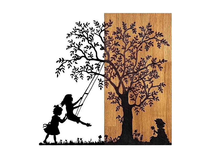 Décoration murale en bois et métal Walnut Arbre et enfants