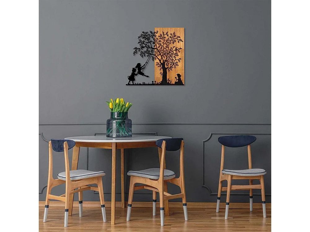 Décoration murale en bois et métal Walnut Arbre et enfants