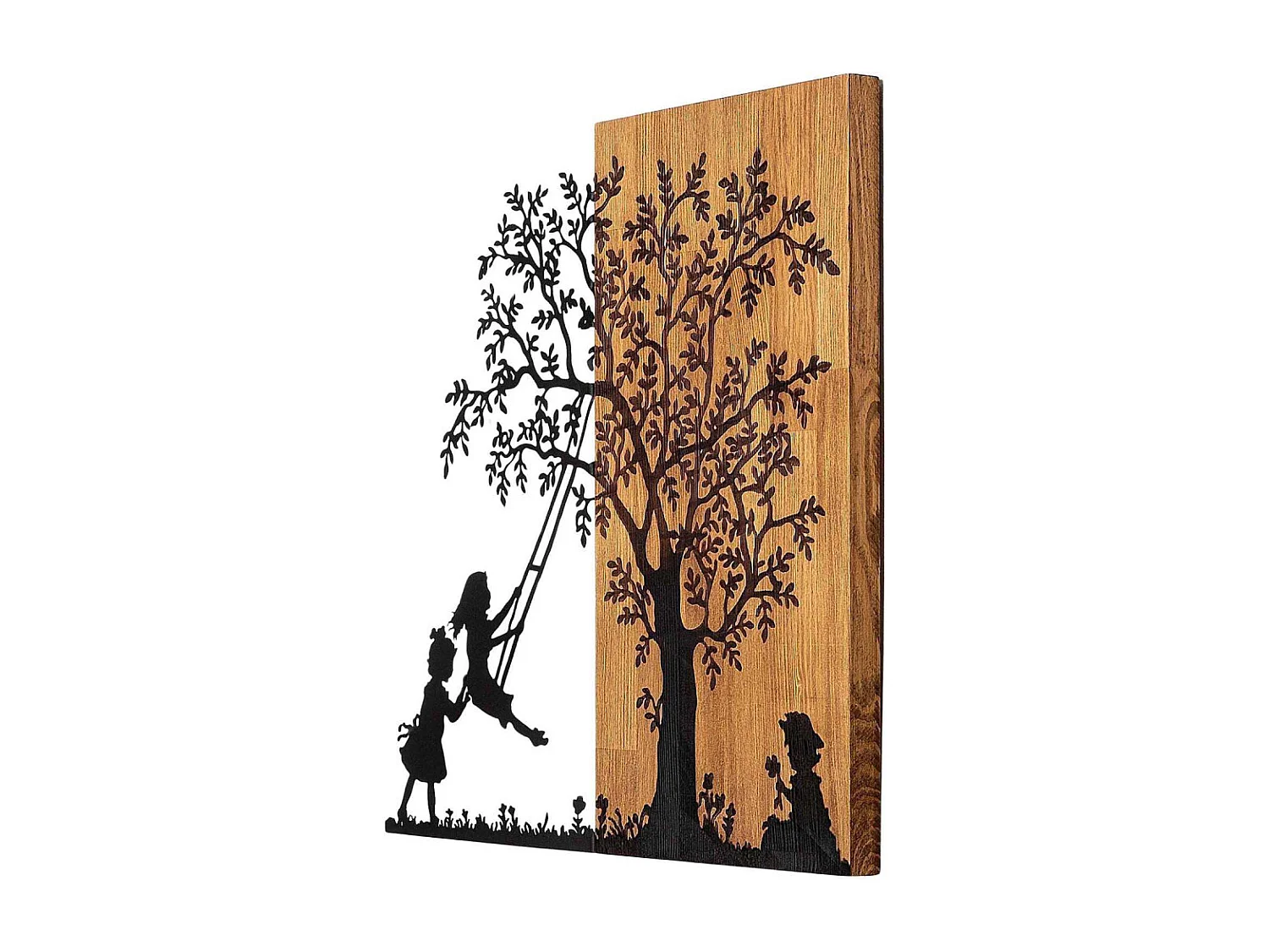 Décoration murale en bois et métal Walnut Arbre et enfants