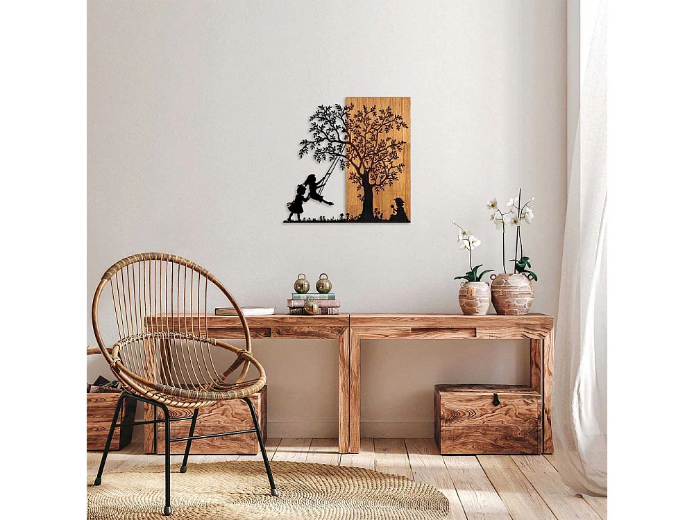 Décoration murale en bois et métal Walnut Arbre et enfants