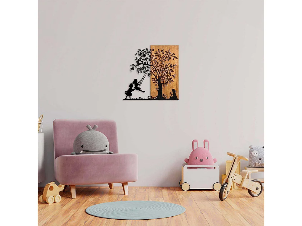 Décoration murale en bois et métal Walnut Arbre et enfants
