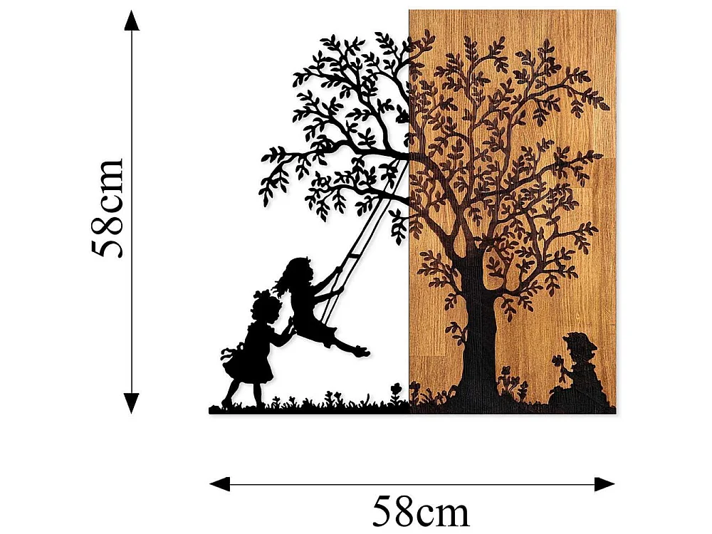 Décoration murale en bois et métal Walnut Arbre et enfants