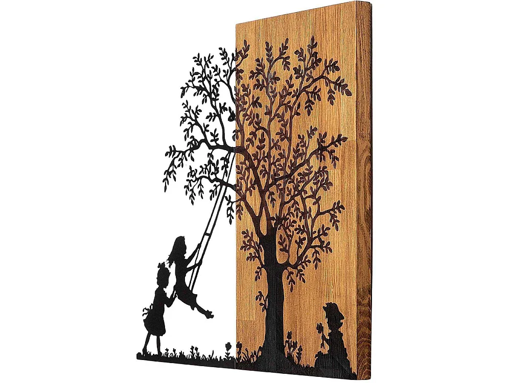 Décoration murale en bois et métal Walnut Arbre et enfants