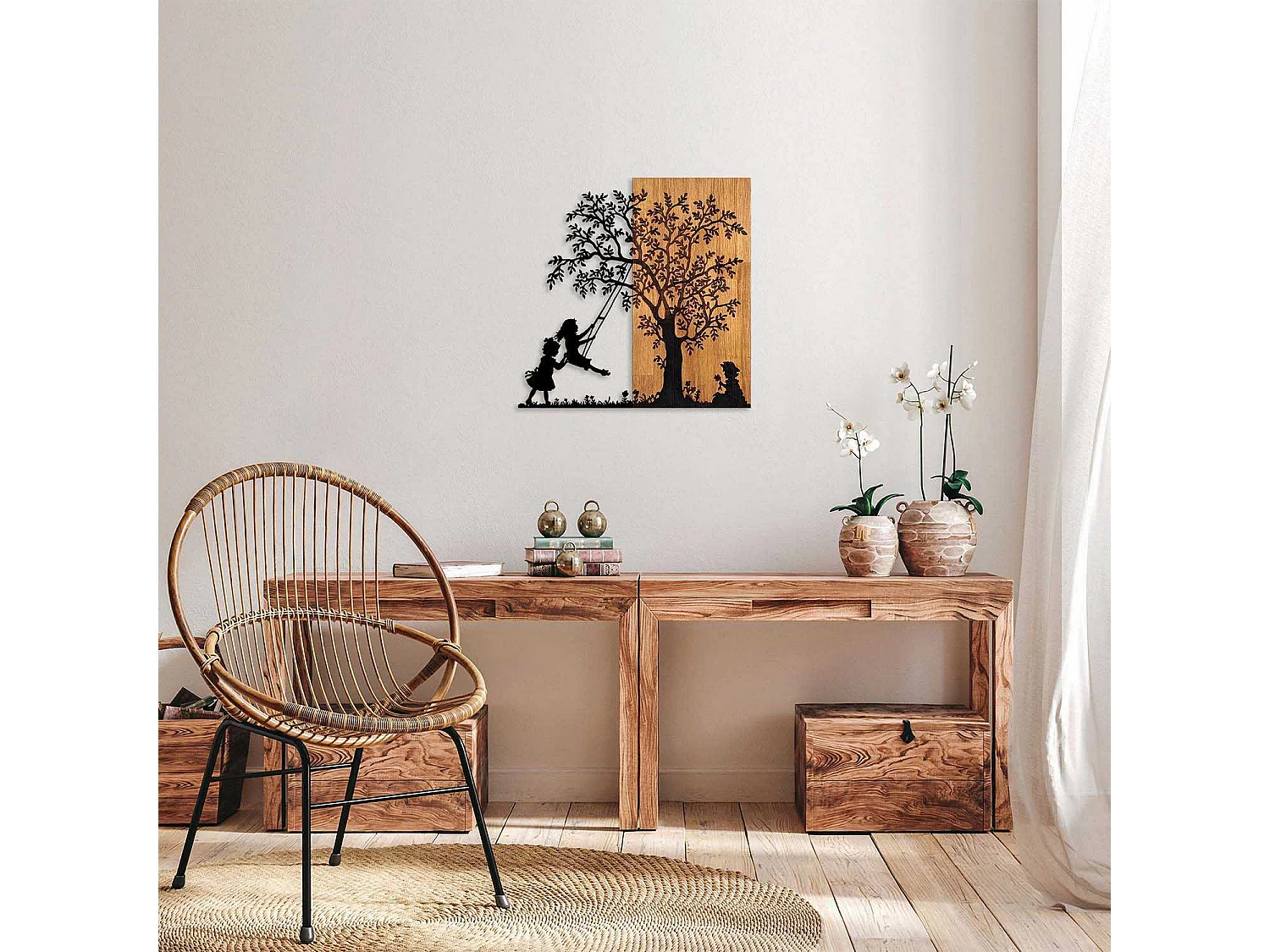 Décoration murale en bois et métal Walnut Arbre et enfants