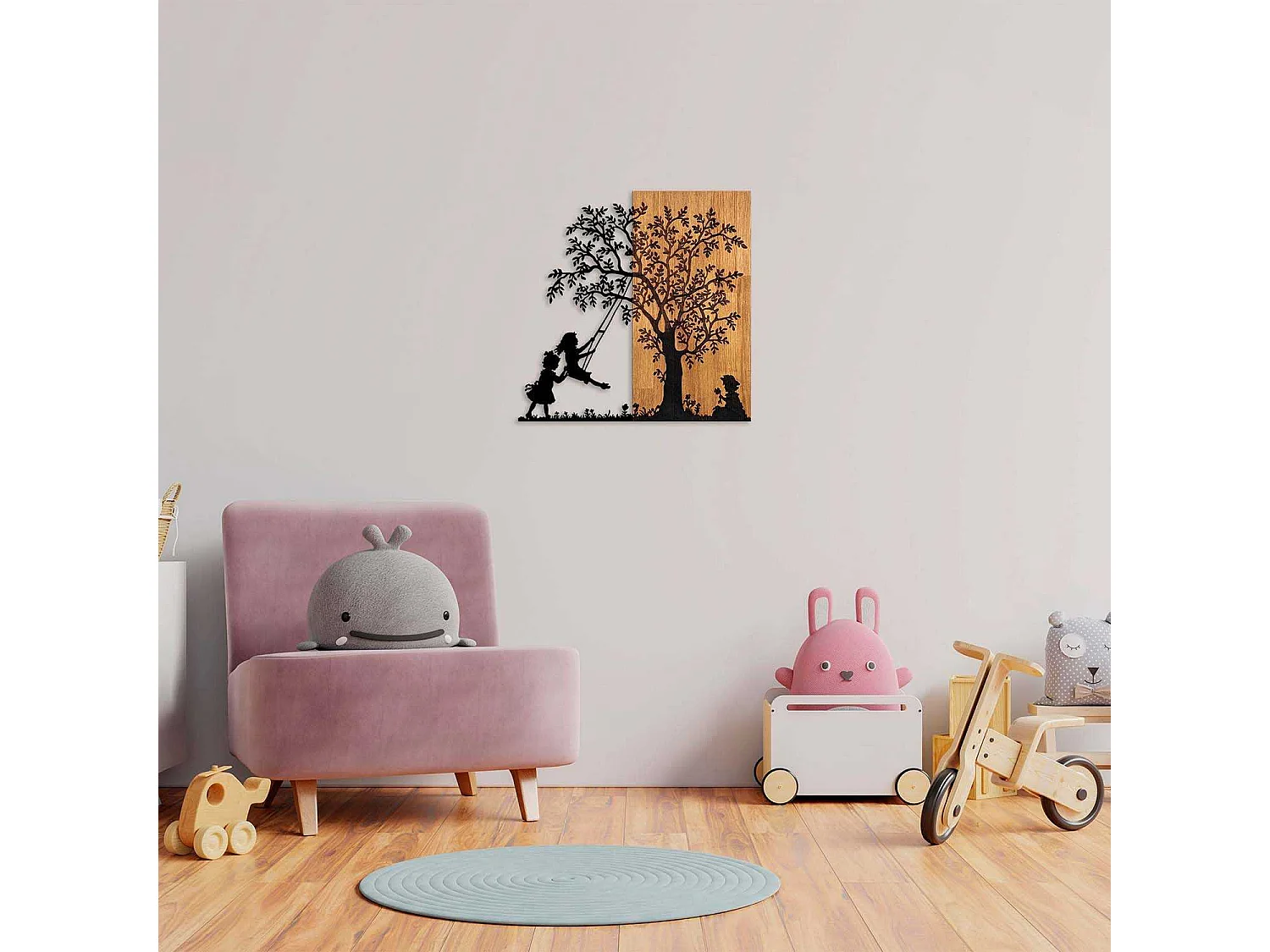 Décoration murale en bois et métal Walnut Arbre et enfants