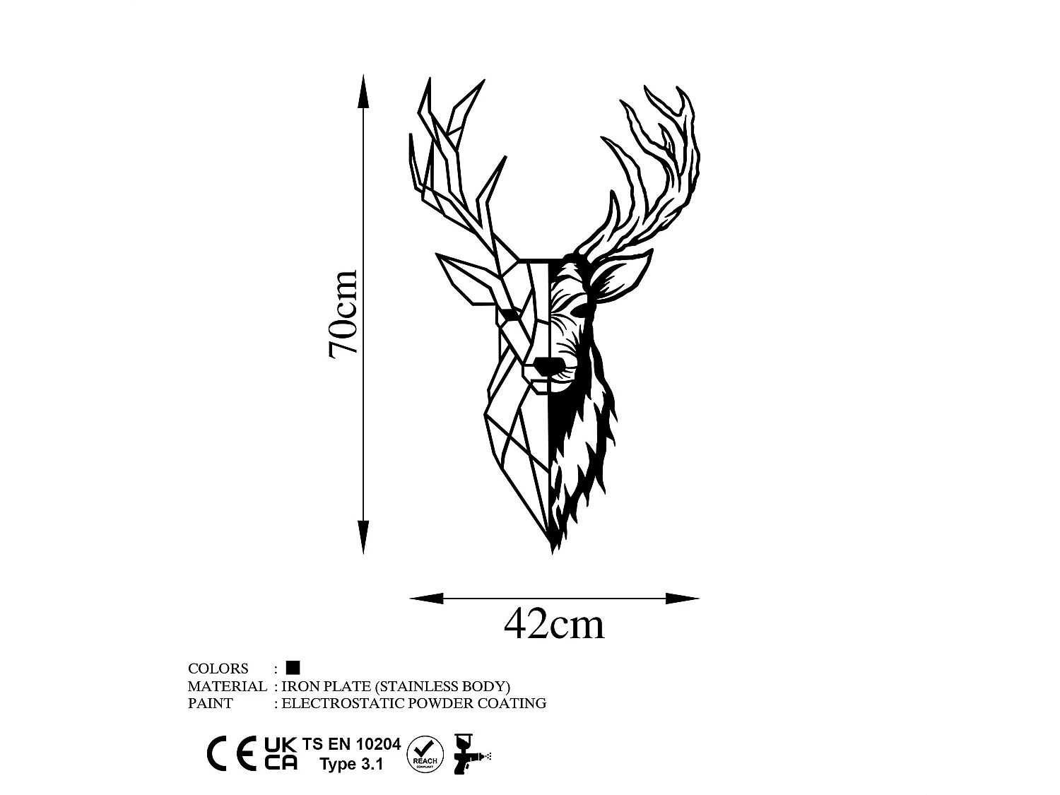 Accesorio decorativo de pared – 42 x 70 cm – negro – 100% metal