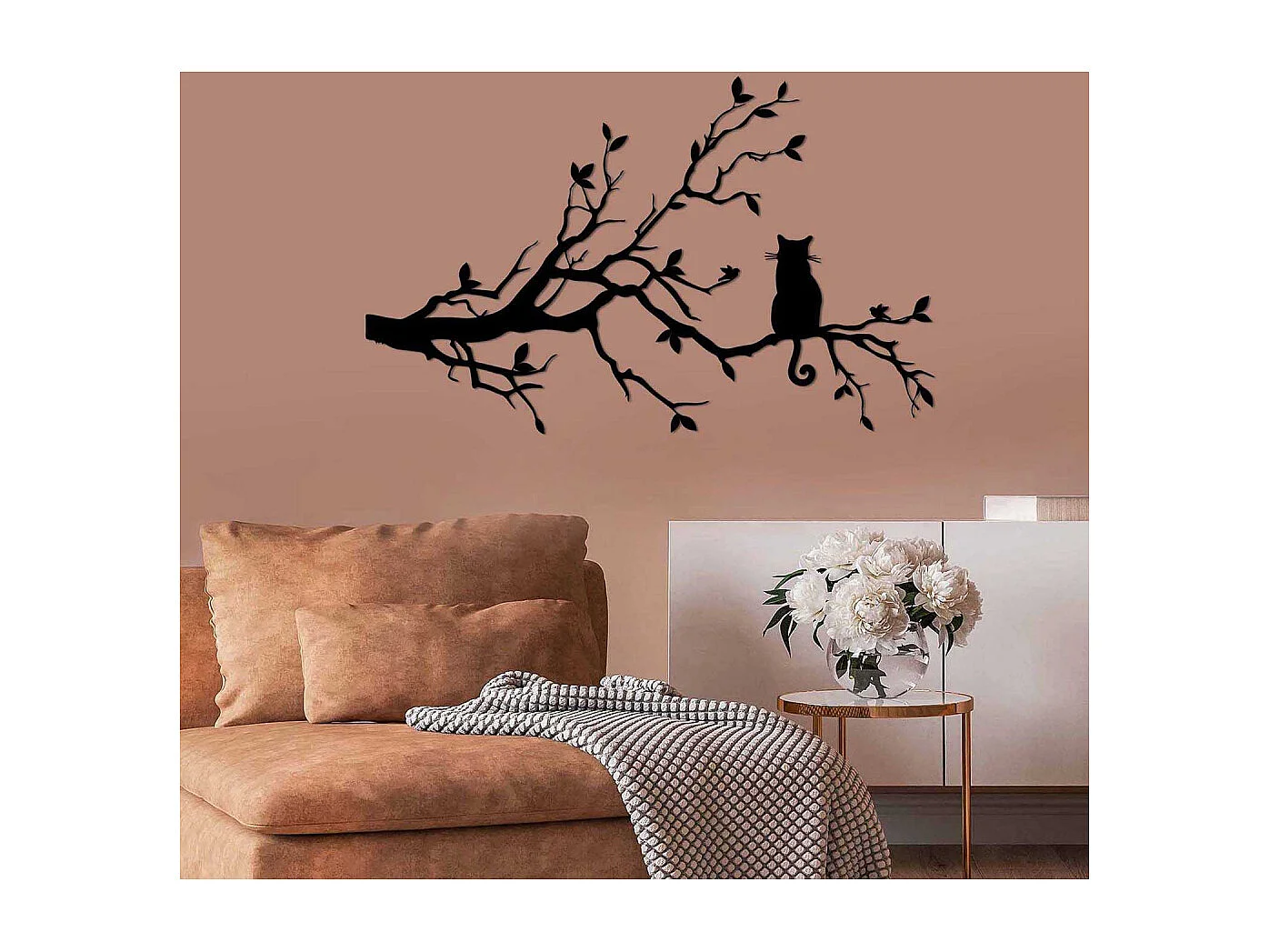 Décoration murale en métal Chatt sur une branche