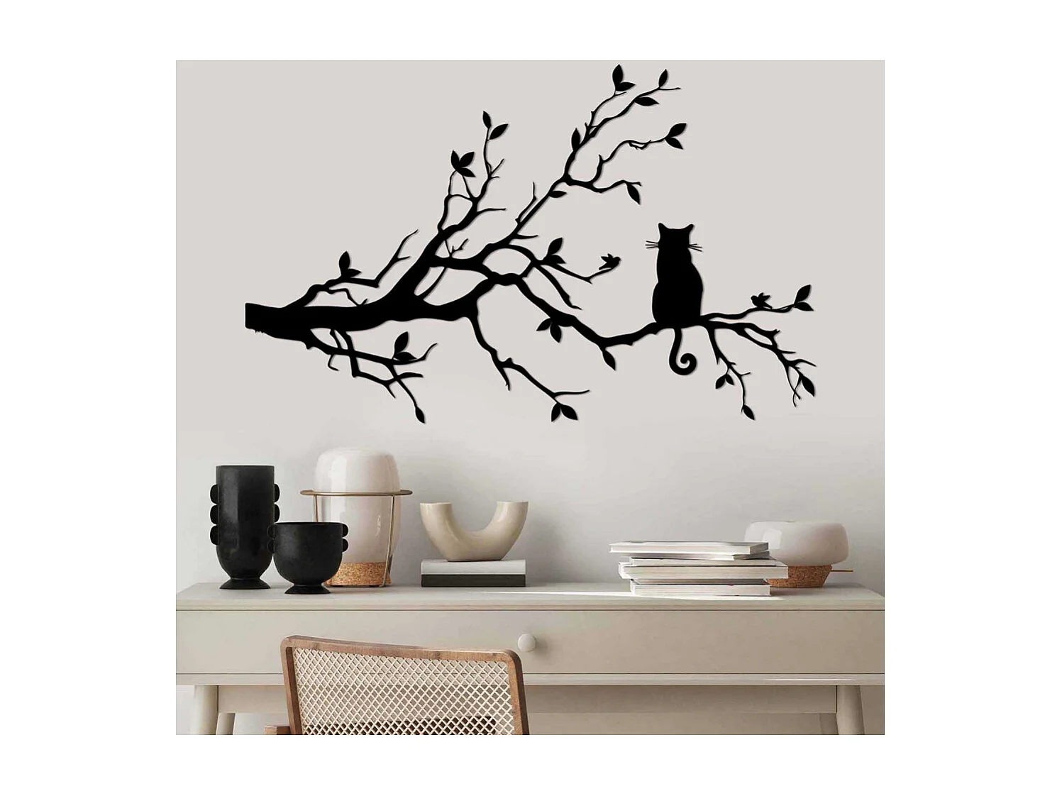 Décoration murale en métal Chatt sur une branche