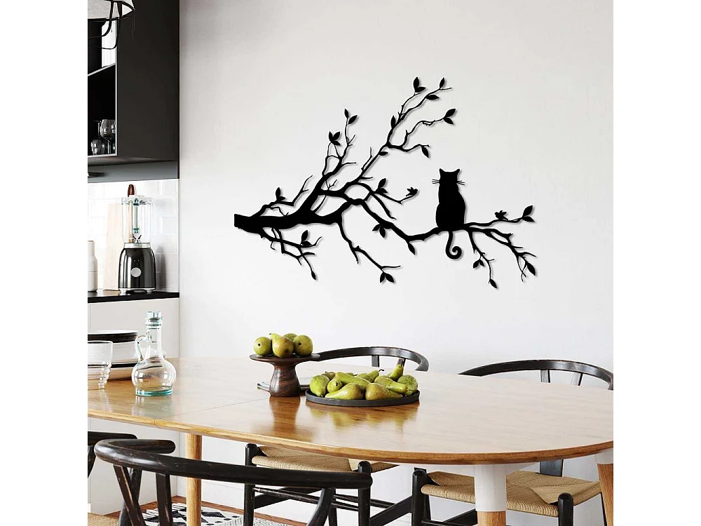 Décoration murale en métal Chatt sur une branche