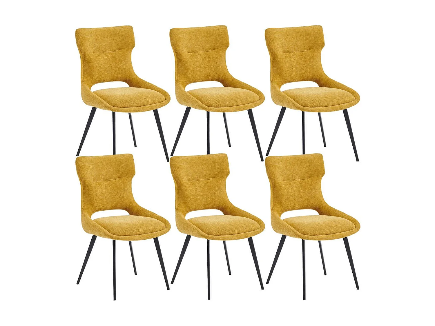 AMANDA - Lot de 6 Chaises Tissu Coloris Jaune