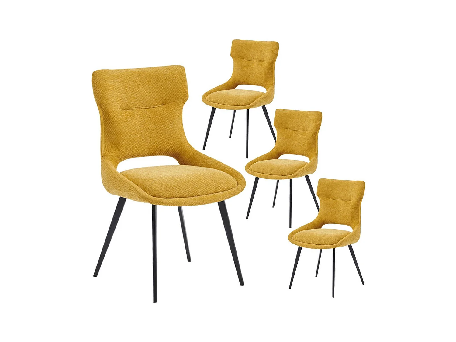 AMANDA - Lot de 4 Chaises Tissu Coloris Jaune