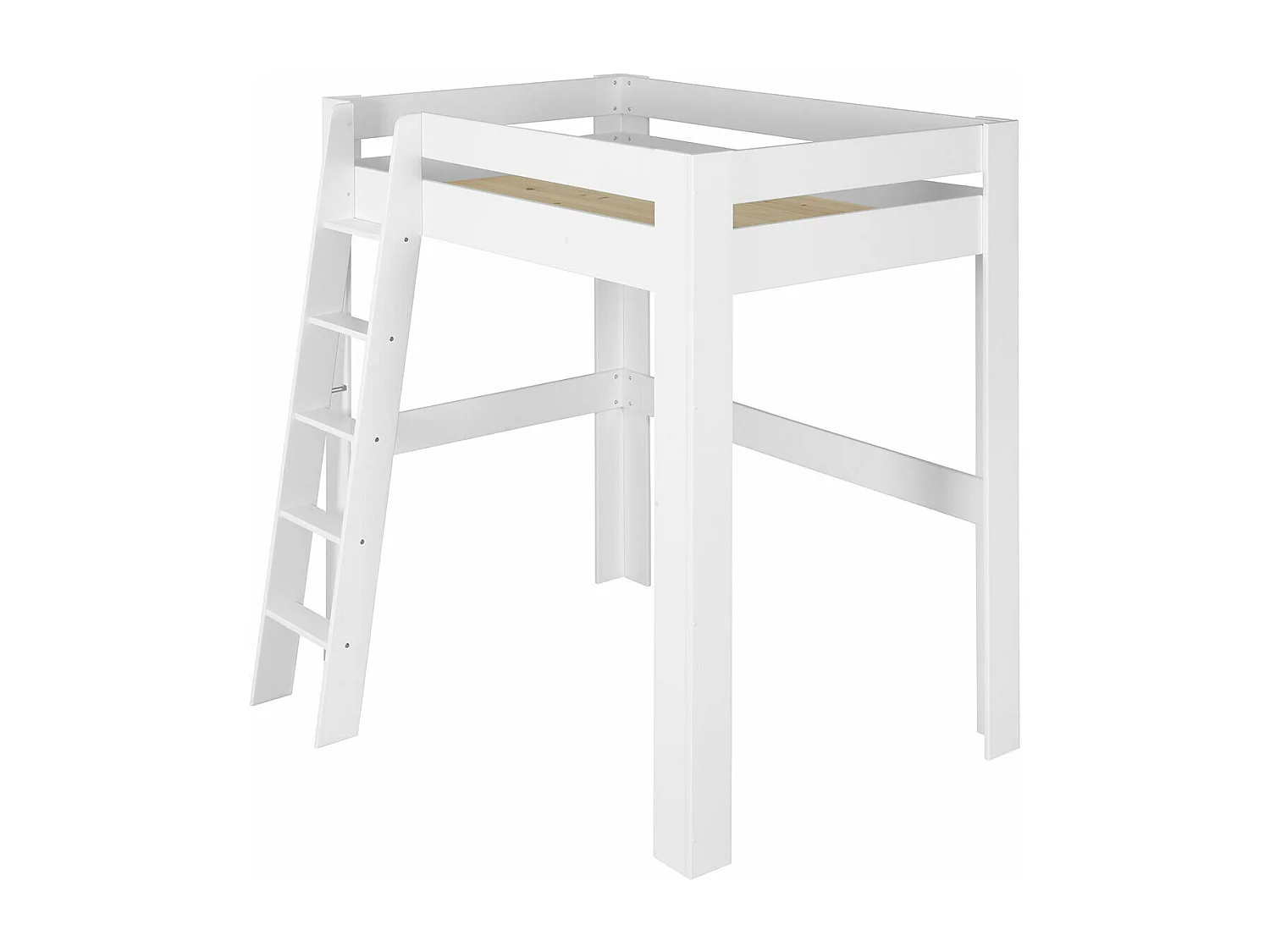Lit mezzanine 2 places avec bureau 120x190 cm bois massif blanc LEE