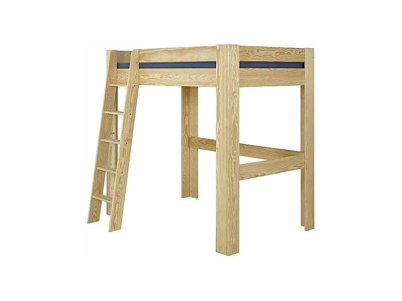 Lit mezzanine 2 places avec bureau 120x190 cm bois massif bois naturel LEE