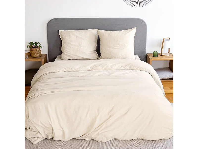 Parure 260x240 cm MILA polyester micro lavée marron sable 3 pièces