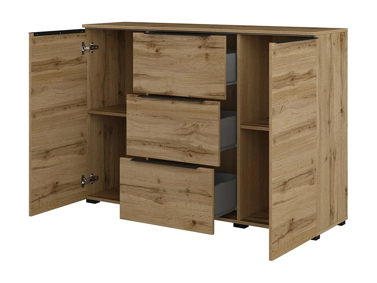 Buffet ALICE coloris chêne wotan – 2 portes, 3 tiroirs avec éclairage LED