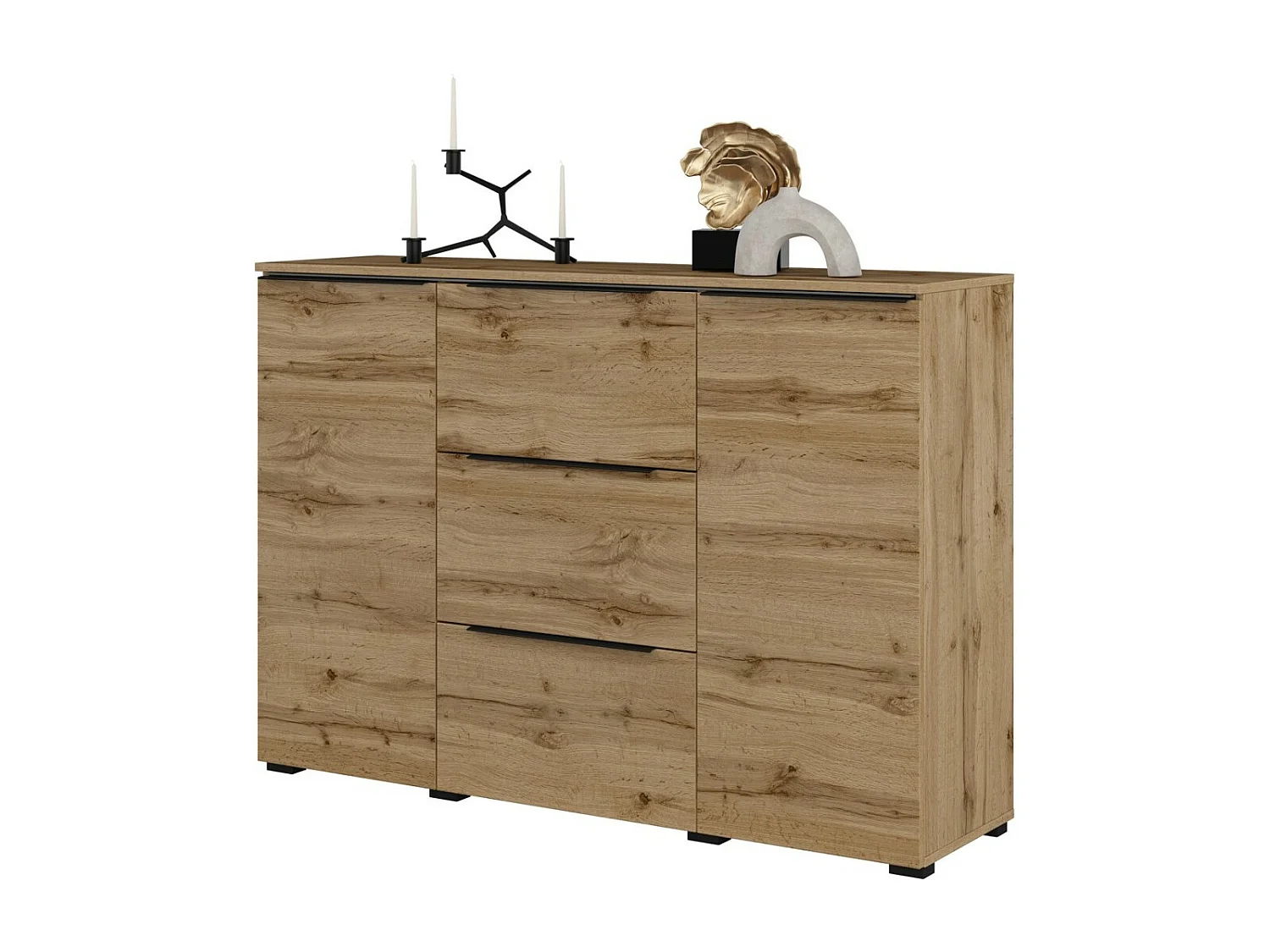 Buffet ALICE coloris chêne wotan – 2 portes, 3 tiroirs avec éclairage LED