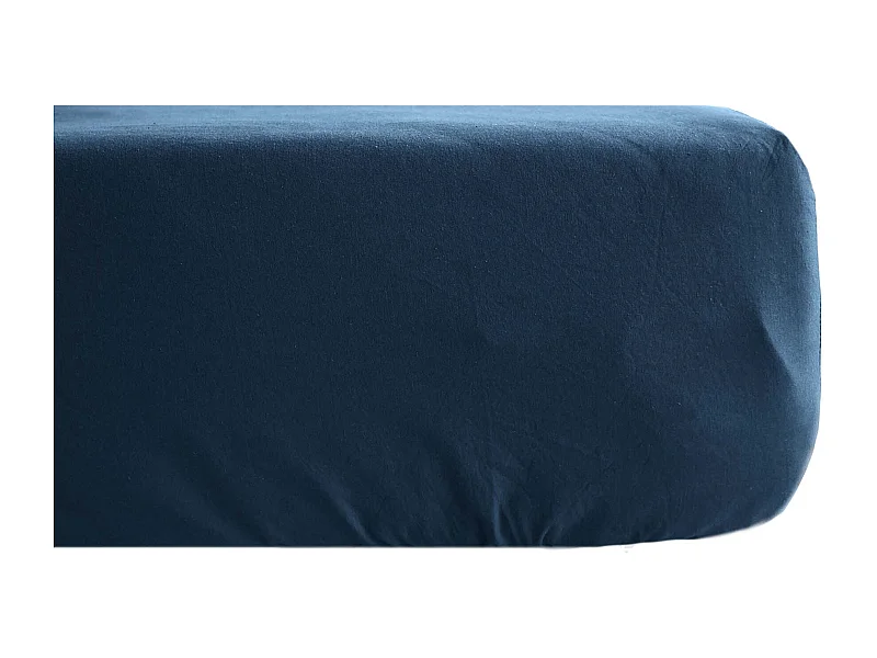 Drap housse uni 80x200 cm bonnet 35 cm percale de coton MANOIR bleu Marine