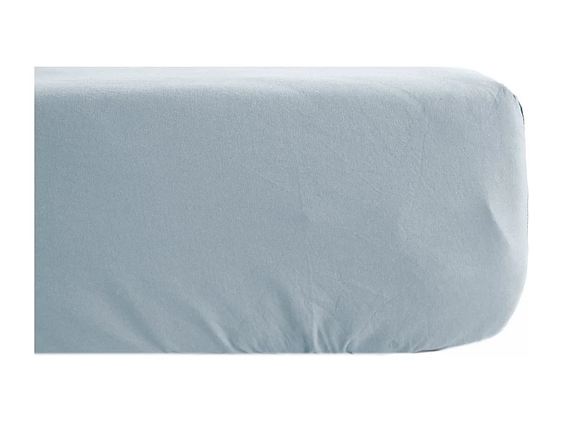 Drap housse uni 90x190 cm bonnet 35 cm percale de coton MANOIR bleu Glacier