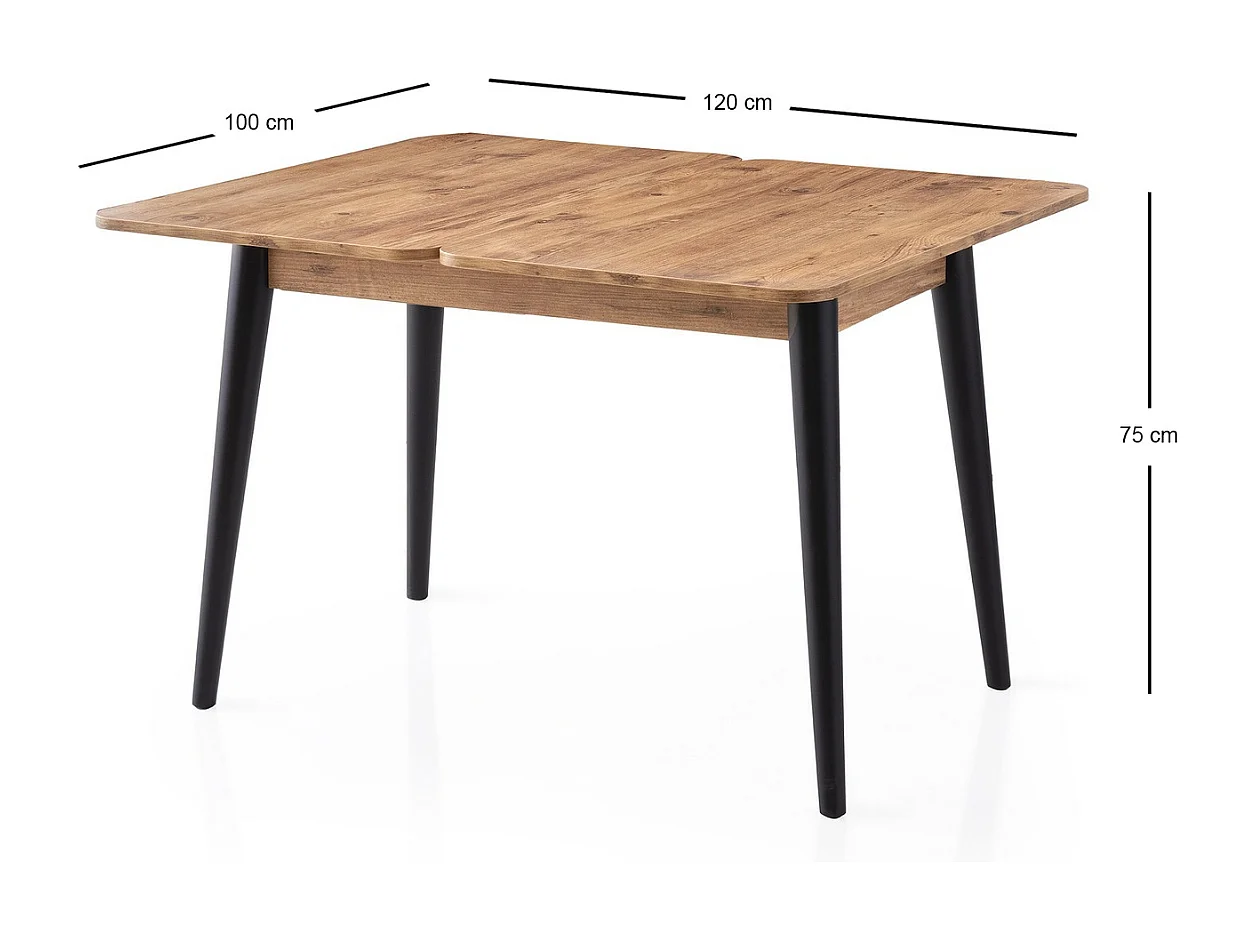 Table extensible de 100 à 120 cm décor pin atlantique et noir - DOLUNAY