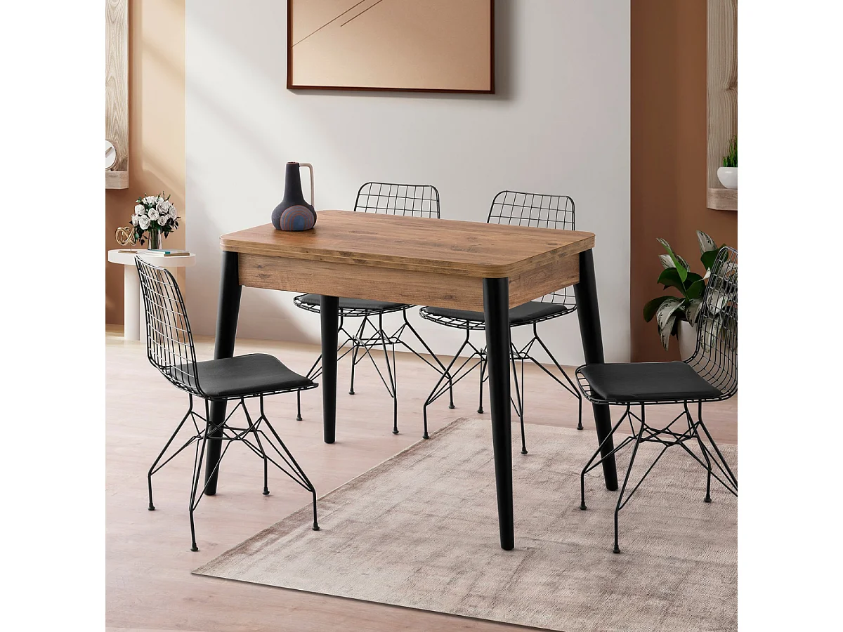 Table extensible de 100 à 120 cm décor pin atlantique et noir - DOLUNAY