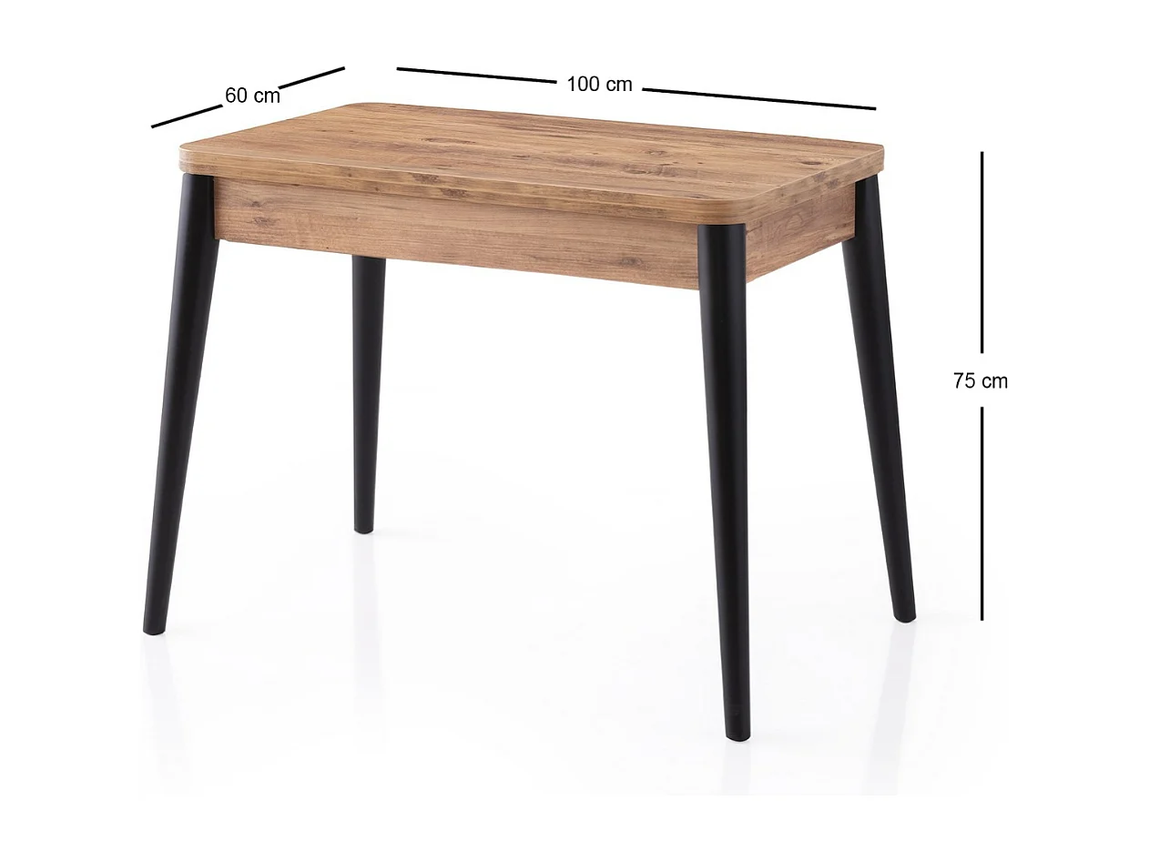 Table extensible de 100 à 120 cm décor pin atlantique et noir - DOLUNAY