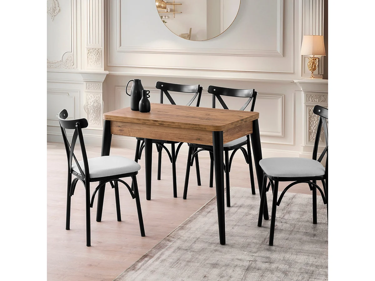 Table extensible de 100 à 120 cm décor pin atlantique et noir - DOLUNAY