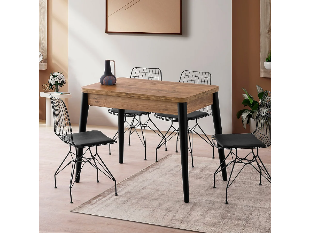 Uitschuifbare tafel van 100 tot 120 cm, Atlantisch grenen en zwart decor - DOLUNAY