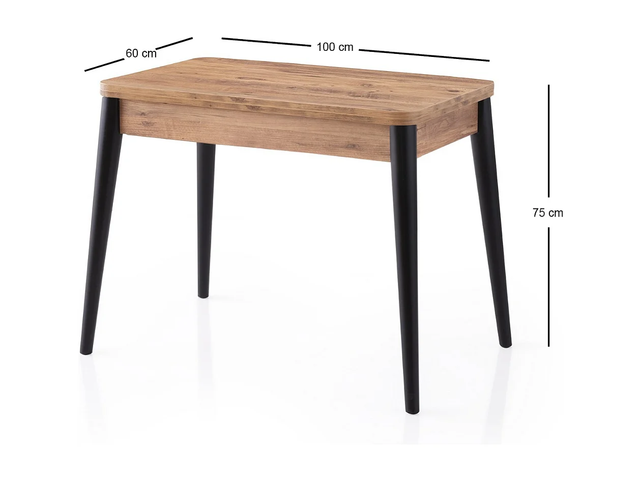 Uitschuifbare tafel van 100 tot 120 cm, Atlantisch grenen en zwart decor - DOLUNAY