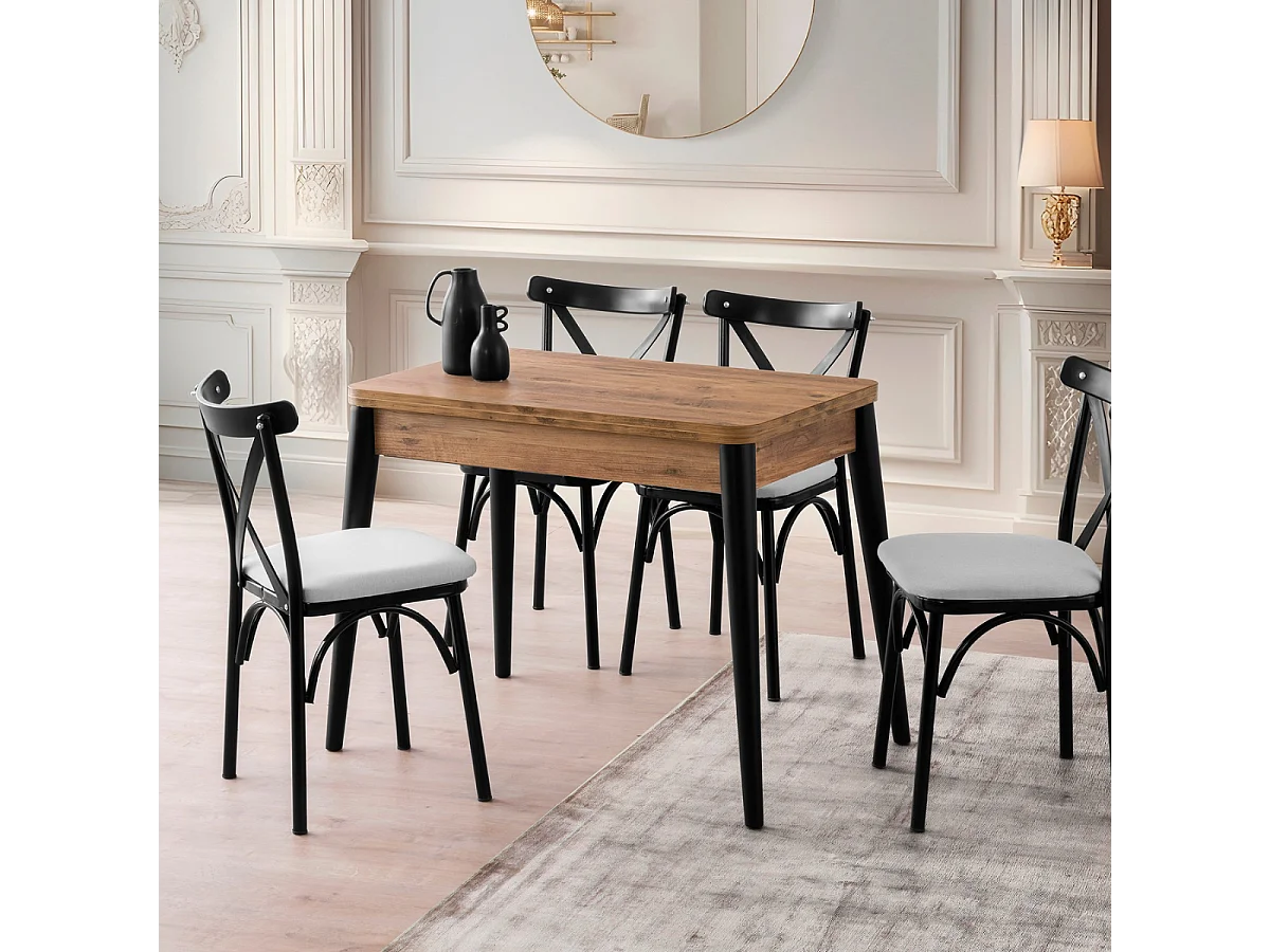 Uitschuifbare tafel van 100 tot 120 cm, Atlantisch grenen en zwart decor - DOLUNAY