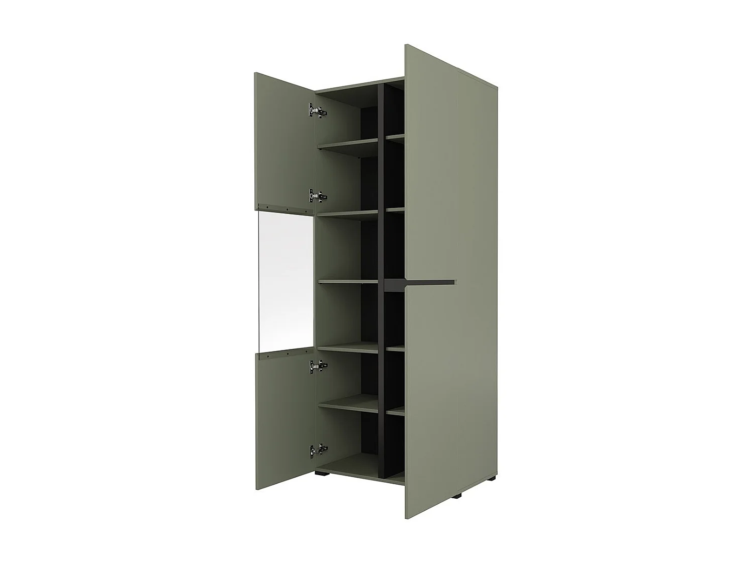 Hoge vitrinekast met 2 deuren uit de HAVANA collectie. Kleur salie en zwart.