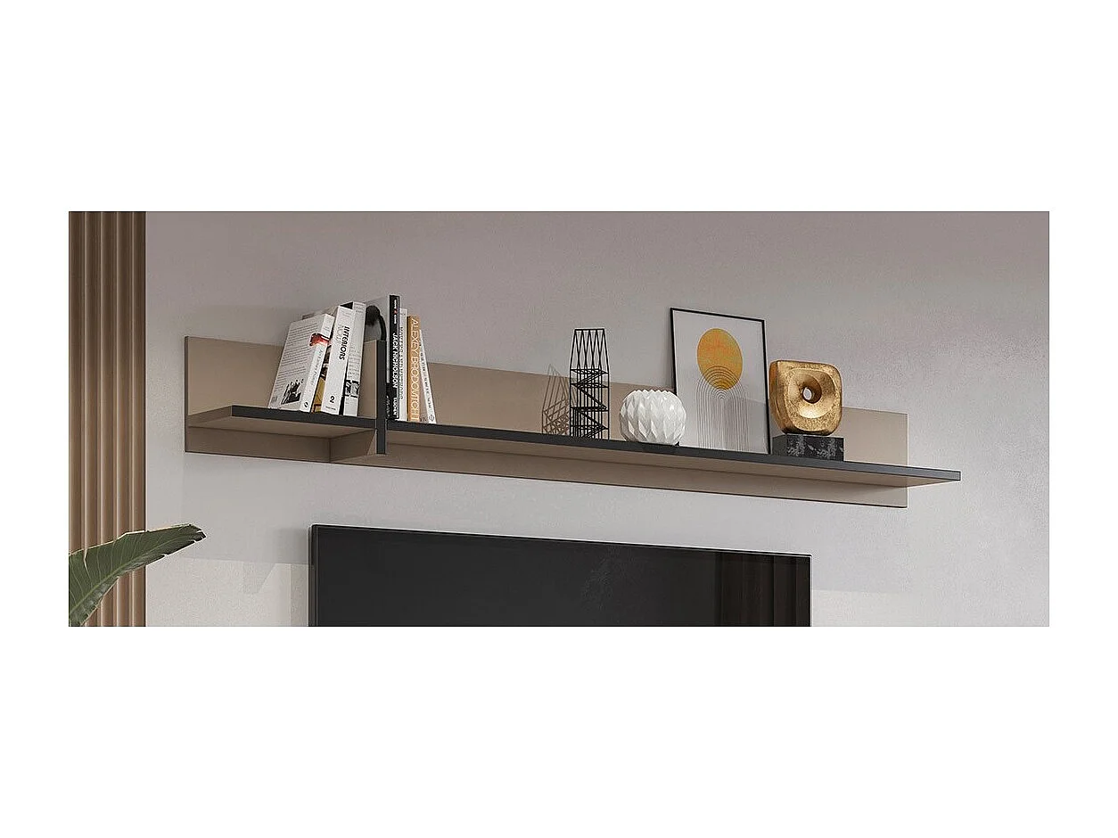 Étagère murale 180cm coloris beige et noir. Collection HAVANA.