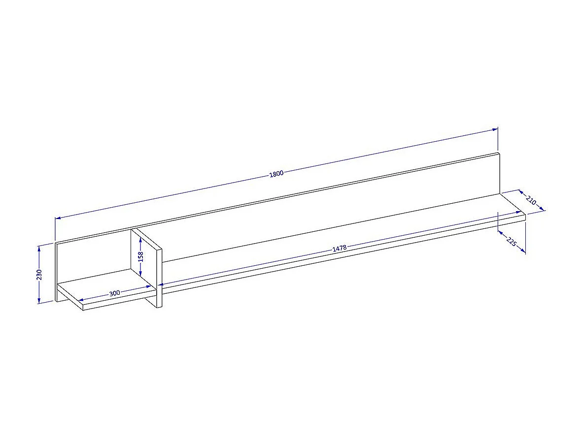 Wandplank 180cm in wit en zwart. Collectie HAVANA.