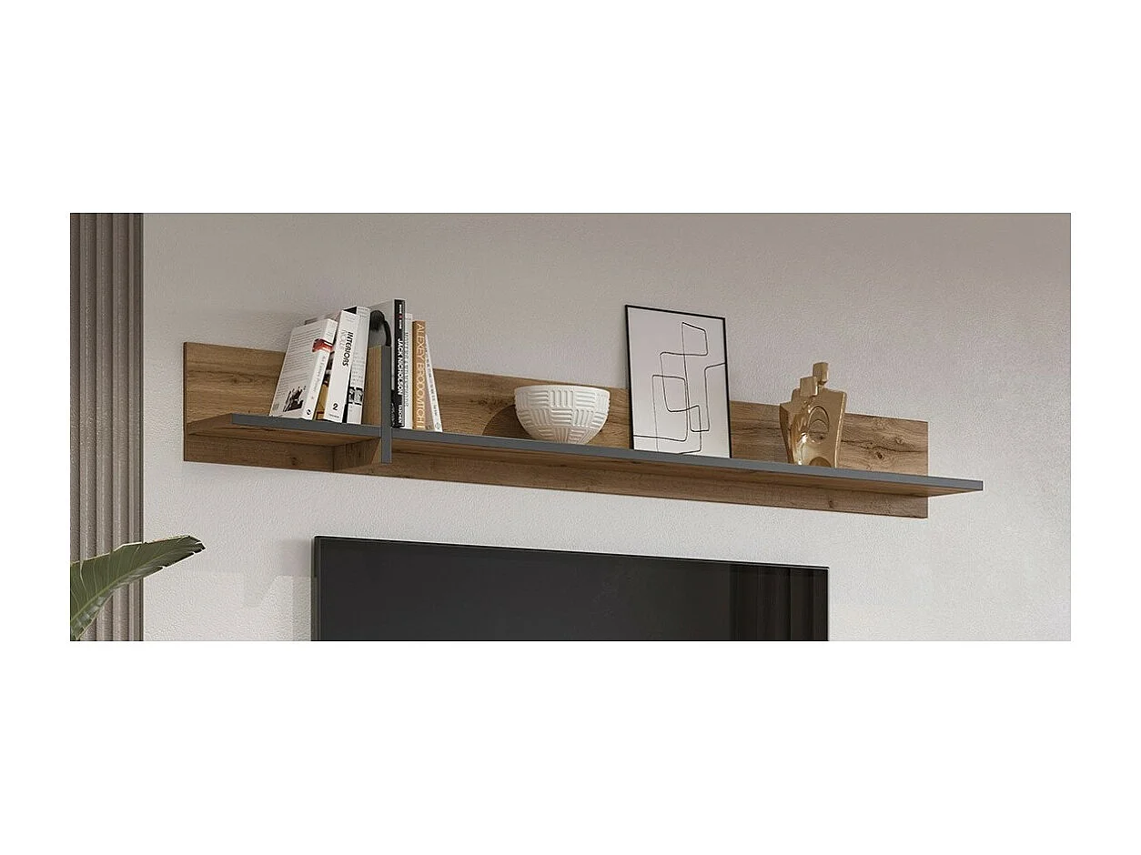 Étagère murale 180cm coloris chêne et noir. Collection HAVANA.