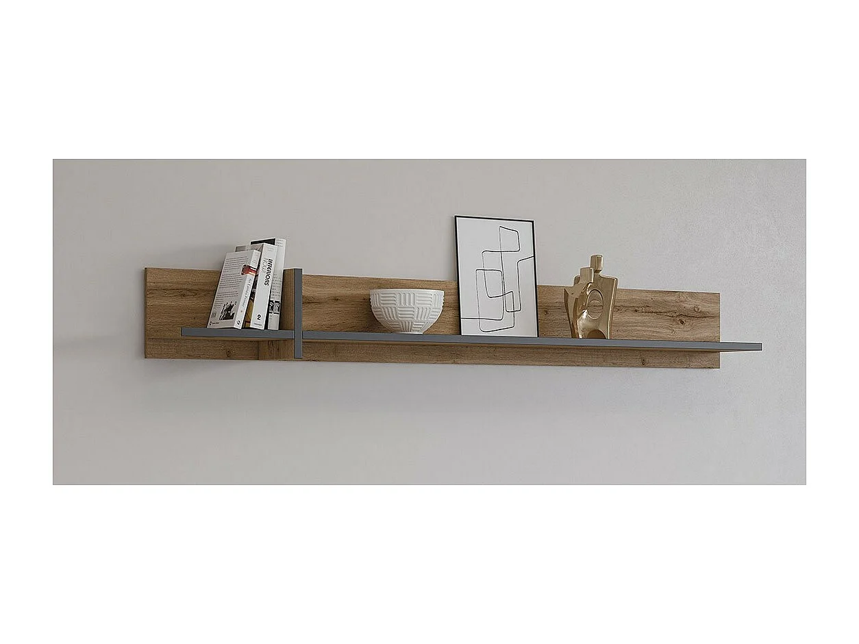 Étagère murale 180cm coloris chêne et noir. Collection HAVANA.