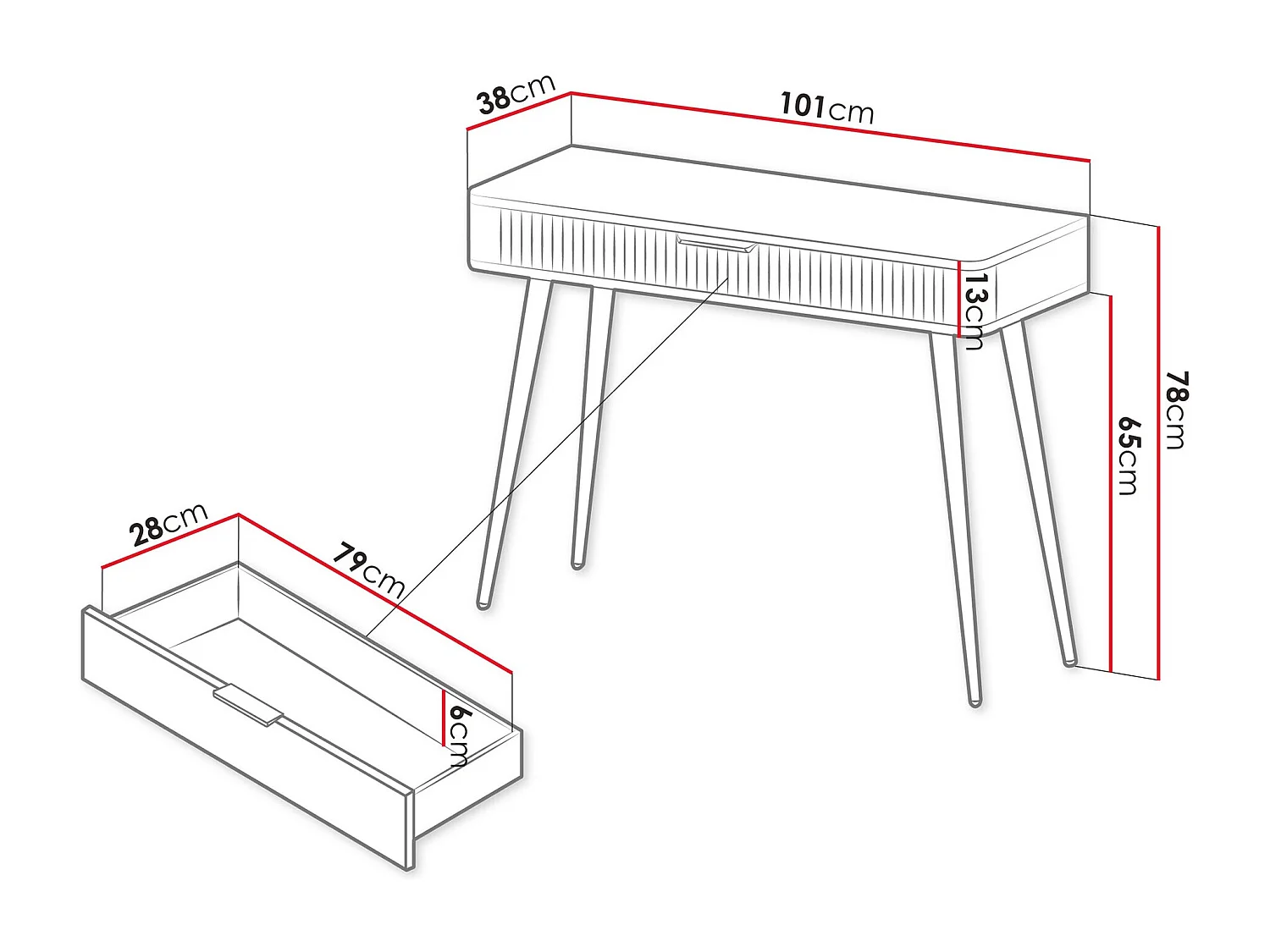 Console Versoe 110, Graphite, 78x101x38cm, Avec tiroirs