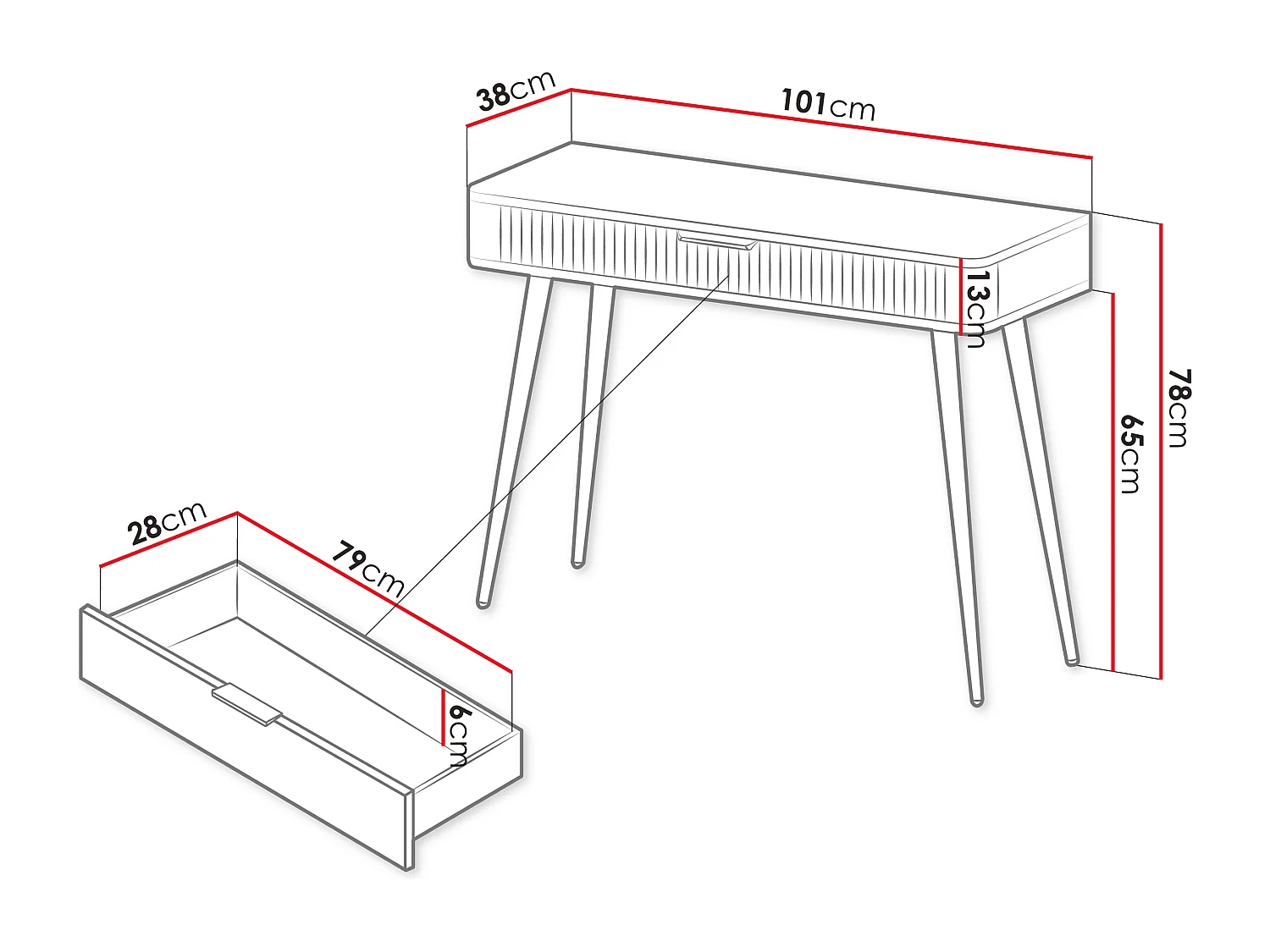 Console Versoe 110, Graphite, 78x101x38cm, Avec tiroirs