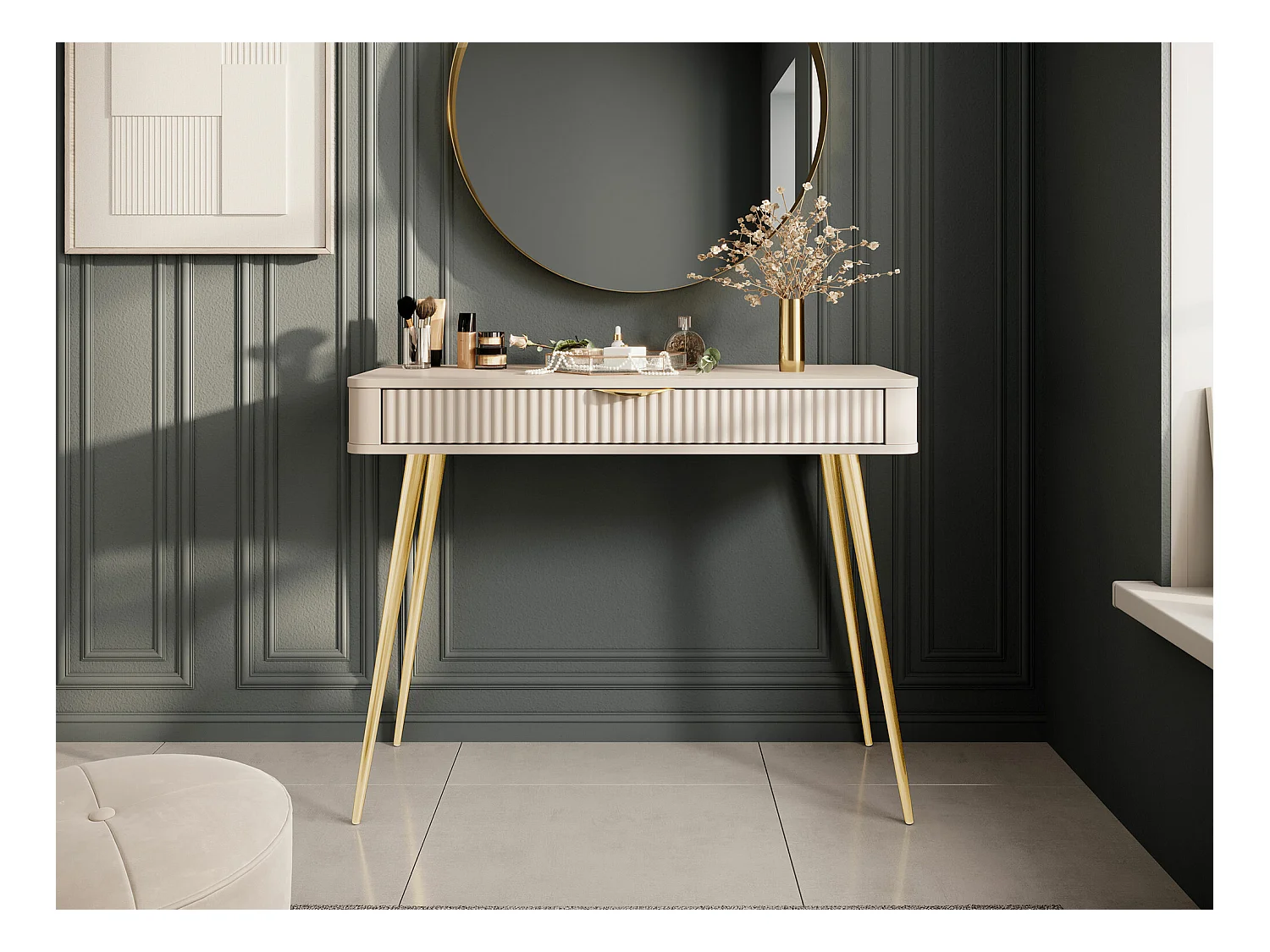 Console Versoe 110, Beige, 78x101x38cm, Avec tiroirs