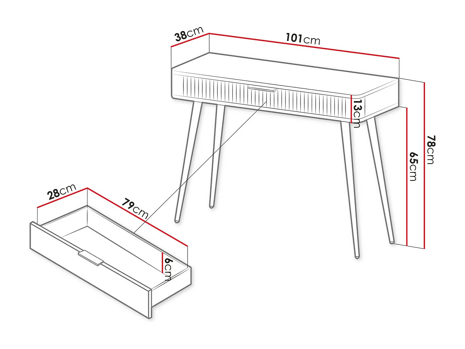 Schminktisch - 101x38x78 cm - Beige - Lante