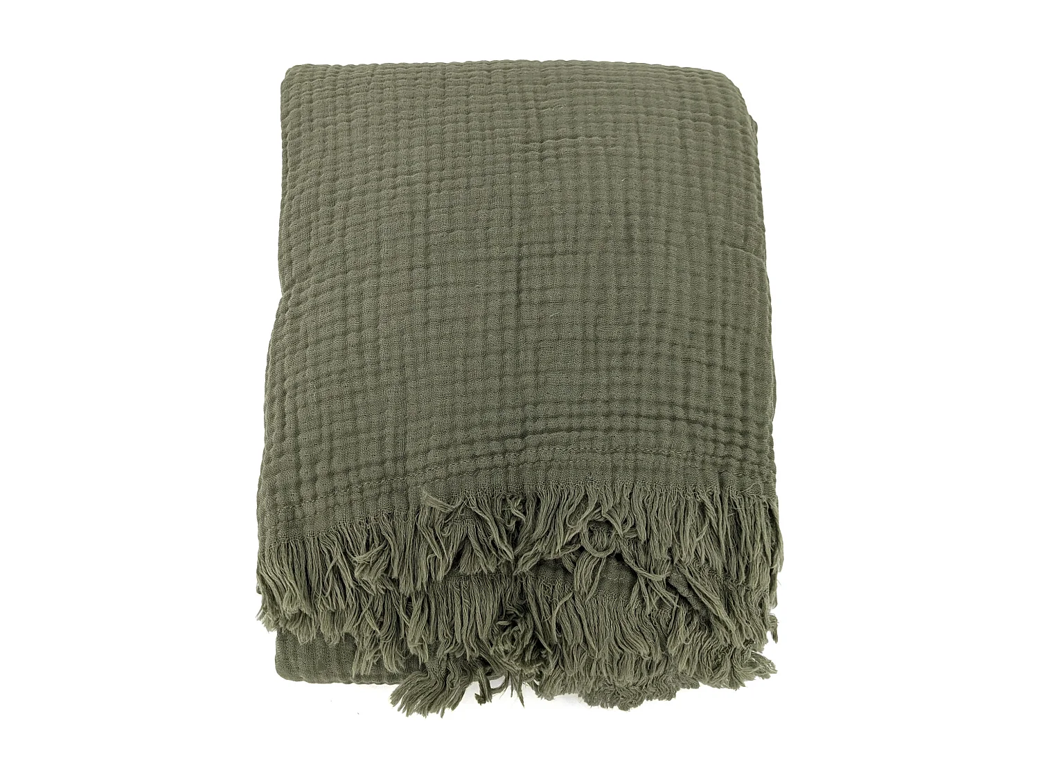 Plaid 180x240 cm en mousseline de coton collection PAROS vert mousse