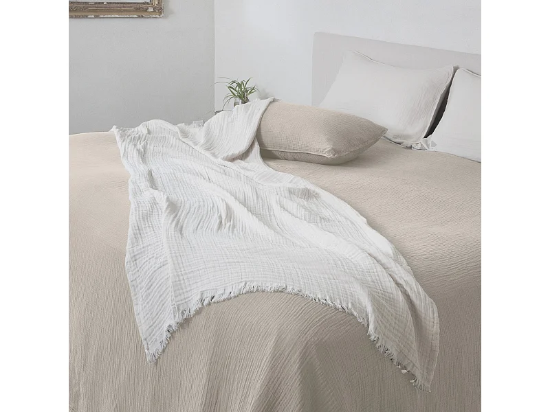 Plaid 180x240 cm en mousseline de coton collection PAROS beige ficelle