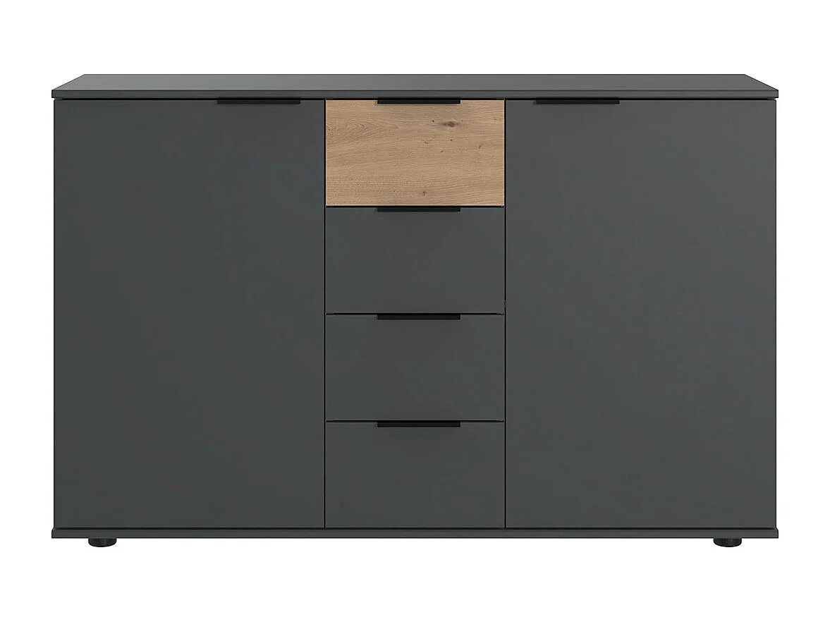 Commode combinée, meuble de rangement  graphite, rechampis imitation bois -  Longueur 130 x Hauteur 83 x Profondeur 41 cm 