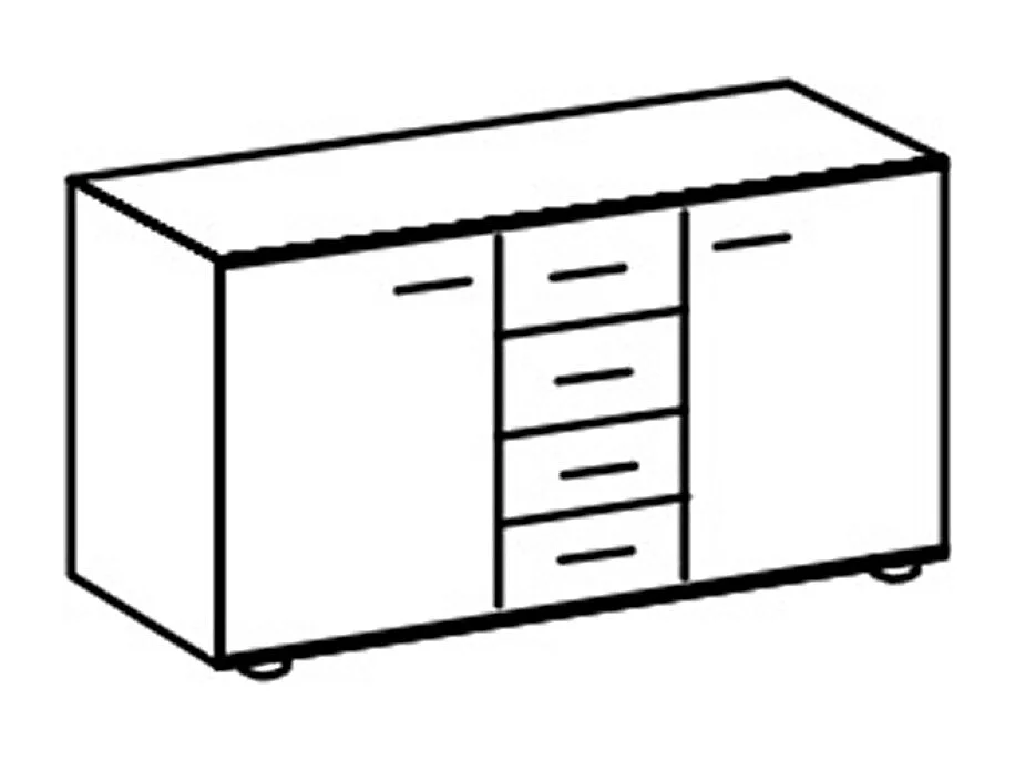 Commode combinée, meuble de rangement  graphite, rechampis imitation bois -  Longueur 130 x Hauteur 83 x Profondeur 41 cm 