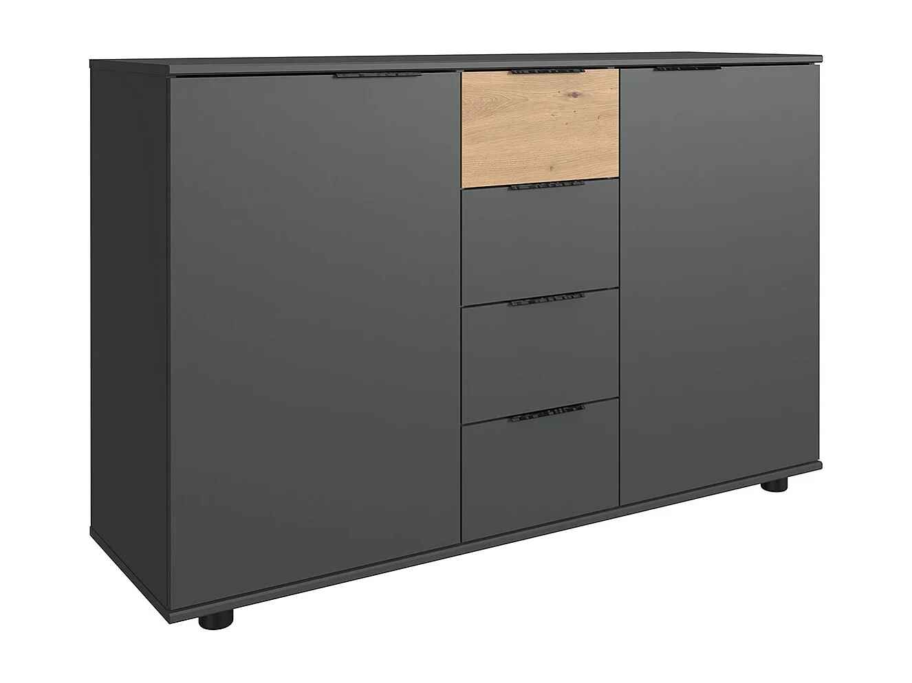 Commode combinée, meuble de rangement  graphite, rechampis imitation bois -  Longueur 130 x Hauteur 83 x Profondeur 41 cm 