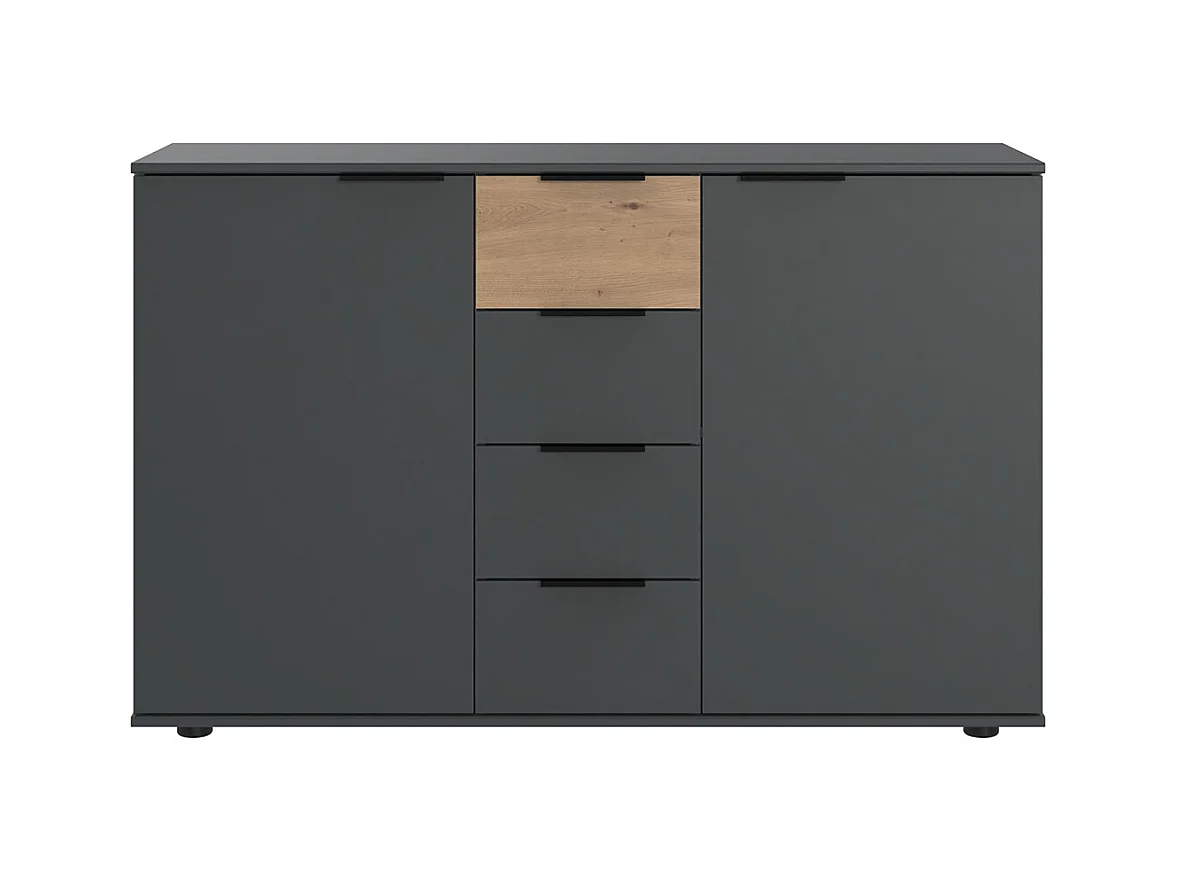 Commode combinée, meuble de rangement  graphite, rechampis imitation bois -  Longueur 130 x Hauteur 83 x Profondeur 41 cm 