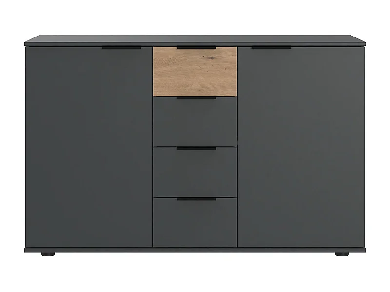 Commode combinée, meuble de rangement  graphite, rechampis imitation bois -  Longueur 130 x Hauteur 83 x Profondeur 41 cm 